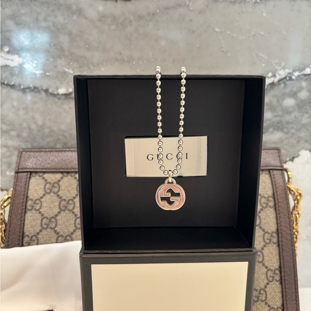 Gucci Silver Logo Pendant Necklace